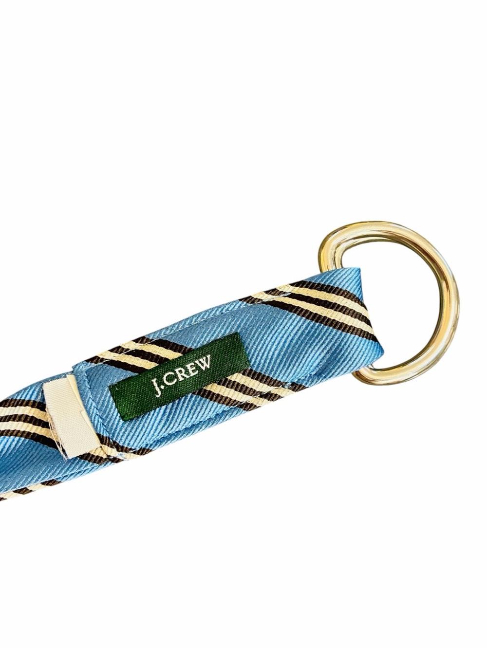 J. Crew Light Blue, Black and White Striped Tie Belt Silver Tone Hardware - Picture 3 of 3